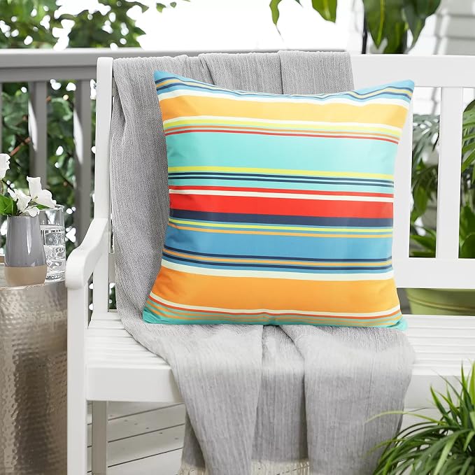 Pyonic Outdoor Waterproof Throw Pillow Covers 20x20 Inches Decorative Lines Striped Pillow Covers Blue Square Cushion Cases for Patio Furniture Tent Garden Couch,Set of 2,Color Stripe(Blue)