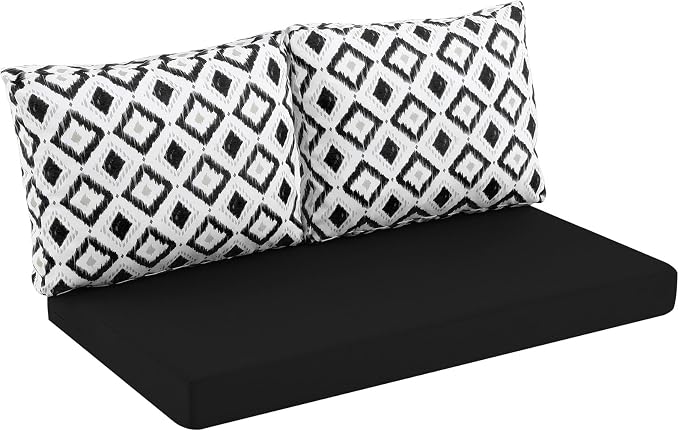 Outdoor Loveseat Cushions for Patio Furniture, Waterproof Cushion | Couch Hampton Bay Deep Seat Cushion Replacement Set 46" x 26", Patio Love Seat Sofa Cushions for Porch Garden Chair, Black