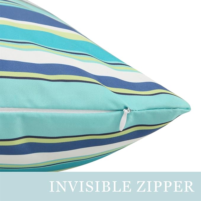 Adabana Patio Striped Outdoor Pillow Covers Waterproof Set of 2, 12"x20" | Colorful Decor, Blue Outdoor Pillows for Patio Furniture Garden Porch