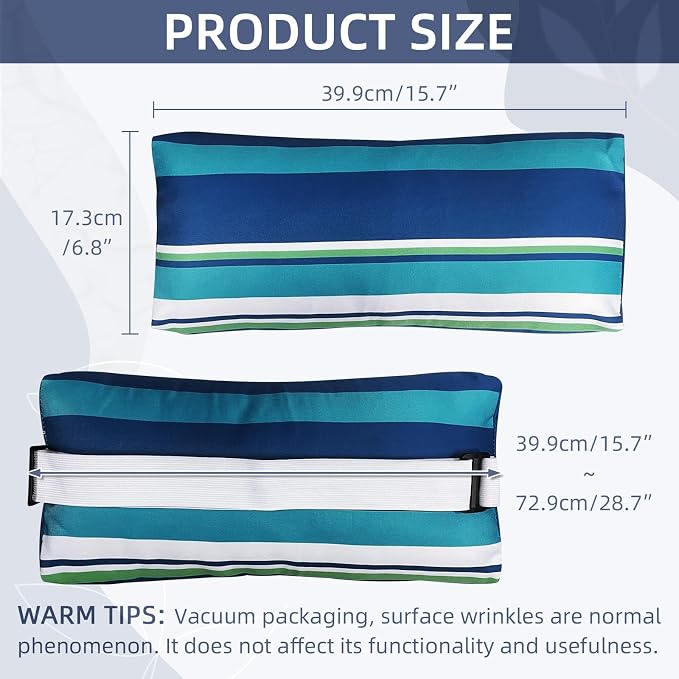 Outdoor Pillow for Chaise Lounge Chair, 4 Pack Chaise Lounge Pillows Water Resistant Head Support Pillow with Adjustable Strap for Patio Garden Pool Beach Chairs, Blue Stripes