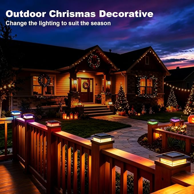 4x4 Solar Post Cap Lights, 13 Lighting Modes Post Solar Lights Outdoor | 8 LED IP44 Waterproof Solar Deck Lights, for 4x4 3.5x3.5 Wood/Vinyl Fence Post