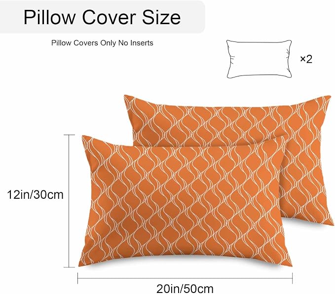 Orange Stripes Outdoor Pillow Covers 20x12 Inch Lumbar Pillow Covers Set of 2 Waterproof Decorative Throw Pillow Cases Simple Geometric Modern Monochrome Cushion Covers for Patio Furniture Garden