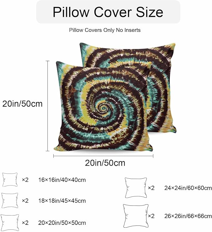 Vandarllin Outdoor Throw Pillows Covers 24x24 inch Set of 2 Waterproof Yellow Teal Tie-Dye Art Decorative Zippered Cushion Covers for Patio Furniture, Abstract Boho Tribe Lumbar Pillowcases