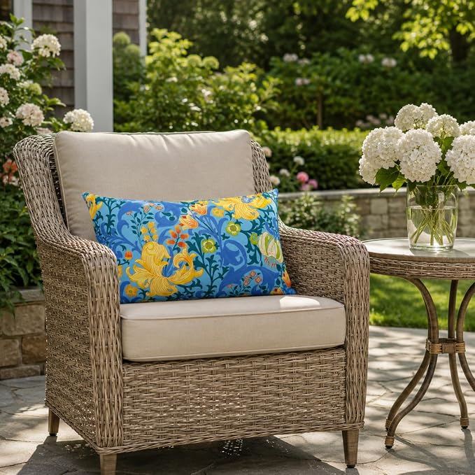 Pack of 2 Patio Lumbar Pillows 12"x20" | Fade Resistant Outdoor Waterproof Lumbar Pillow with Inners Decorative Garden Lumbar Cushions for Home Patio Terrace Sofa