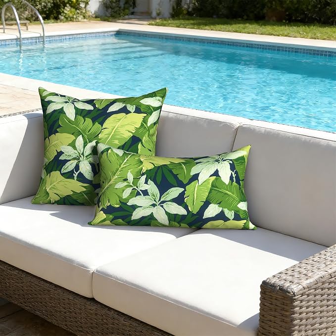 12x20 Inch Lumbae Pillow Covers, Rectangle Waterproof Throw Covers Set of 2, Decorative Patio Furniture Cushion Cases for Porch Garden, Jungle Leaves
