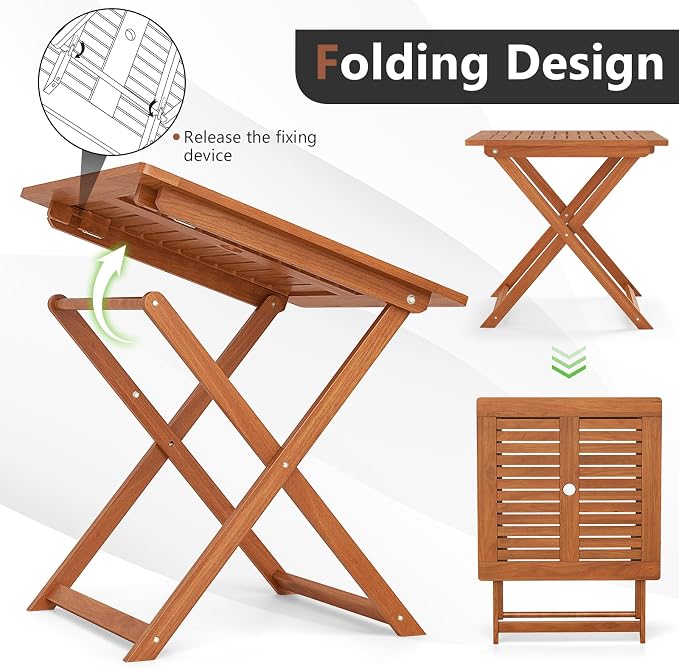 Outdoor Dining Table, Folding Bistro Table with 2" Umbrella Hole & X-Shaped Frame, Square Foldable Patio Table for Outdoors, Camping, Picnic, Yard (1)