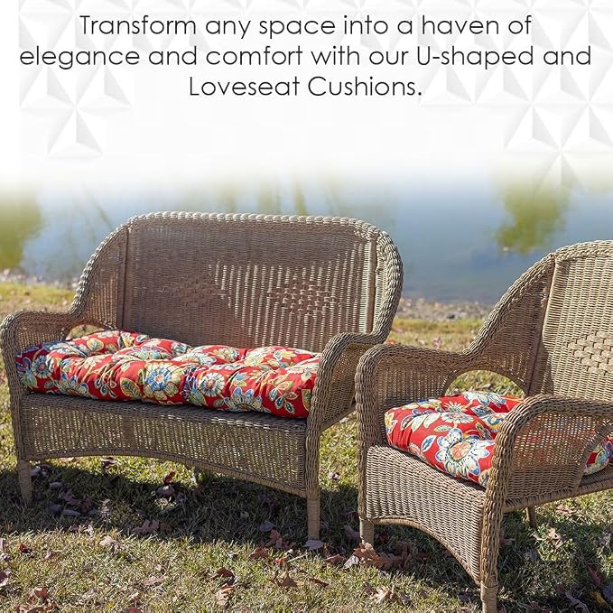 RSH DECOR: Tufted U-Shapes & Lumbars 2 of Each | 19” x 19” & 20" x 12" | Water-Resistant Spun Fabric | Outdoor Wicker Cushions & Support Pillows for Patio Furniture | Ashmore Marine - Made in USA