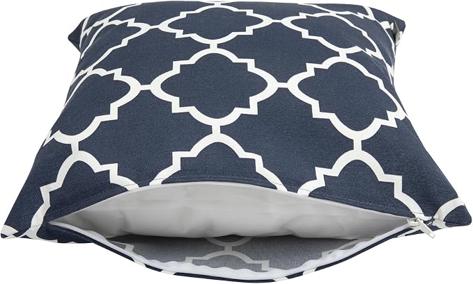 Outdoor Throw Pillows Water Resistant 18x18 inch,Decorative Throw Pillow with Insert Set of 2,Hidden Zipper Headrests for Patio Furniture Sofa Couch Chair (Blue Geometry)