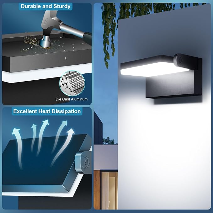 60W LED Wall Lights Outdoor 360° Rotatable Black Modern Commercial Security 5000K IP65 Waterporof Wall Mount Fixture 2 Pack