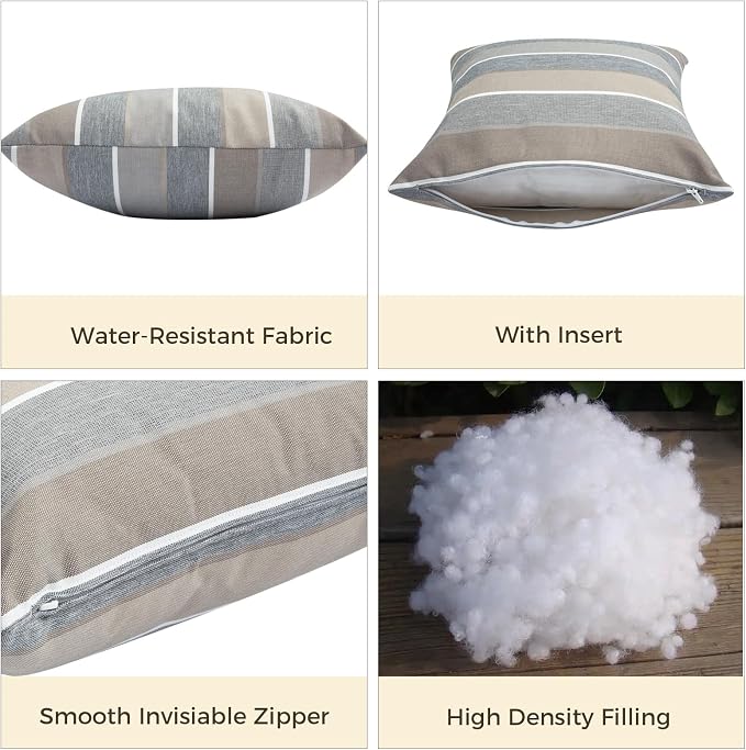 FUNHOME Outdoor Throw Pillows 18x18 inch,Decorative Throw Pillow with Insert Set of 2,Water Resistant Pillow for Patio Furniture Sofa Couch Chair(Gray Stripe)