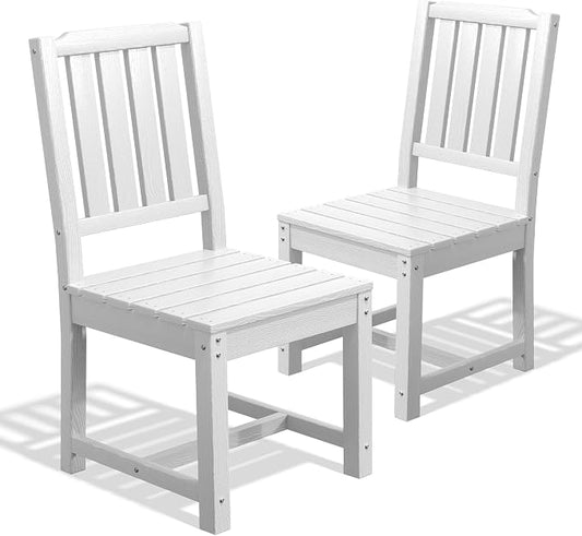 AreShark Patio Dining Chair Set of 2,All Weather HDPE Outdoor Dining Armless Chairs with Wide Seat and Backrest,Weatherproof Patio Chairs for Garden,Backyard,Deck,White