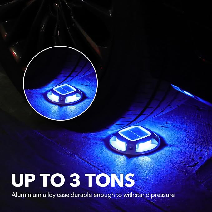 AGPTEK Solar Driveway Lights Outdoor 8 Pack, 2 Color Modes LED Deck Dock | Marine Waterproof Driveway Marker Lights for Step Sidewalk Stair Garden Pathway Walkway Yard (Blue Light/Cool White)