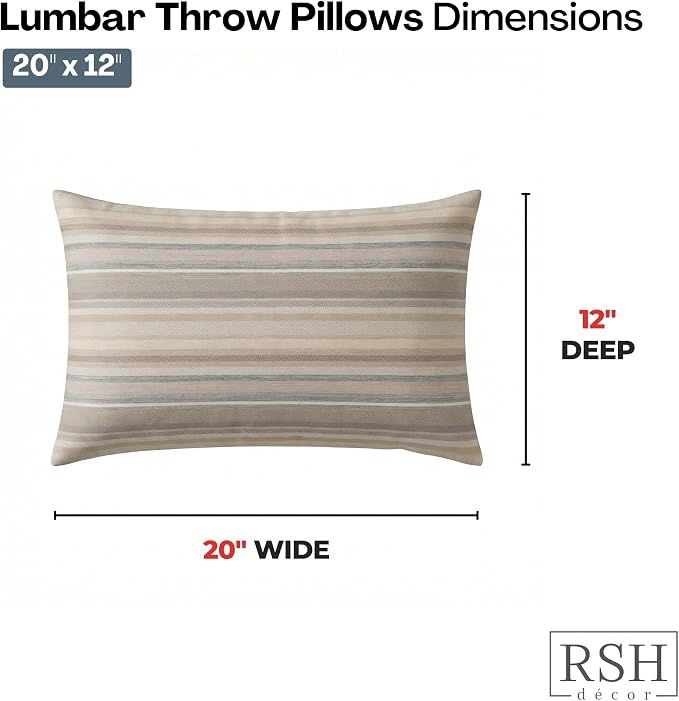 RSH DECOR: Sunbrella Lumbar Throw Pillows Set of 2 | 20" x 12" | Water and Fade-Resistant Performance Fabric | Outdoor Pillow Covers with Down-Alternative Inserts | Made in USA (Atwell Champagne)