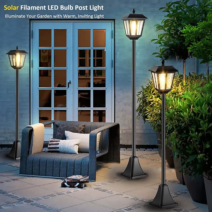 68" Solar Lamp Post Light Outdoor - 3000K Warm White, IP45 Waterproof Post Solar Lights Outdoor, Pole Lights Decorative Lamp for Yard Garden Patio Lawn Pathway Driveway Front/Back Door (2PK)
