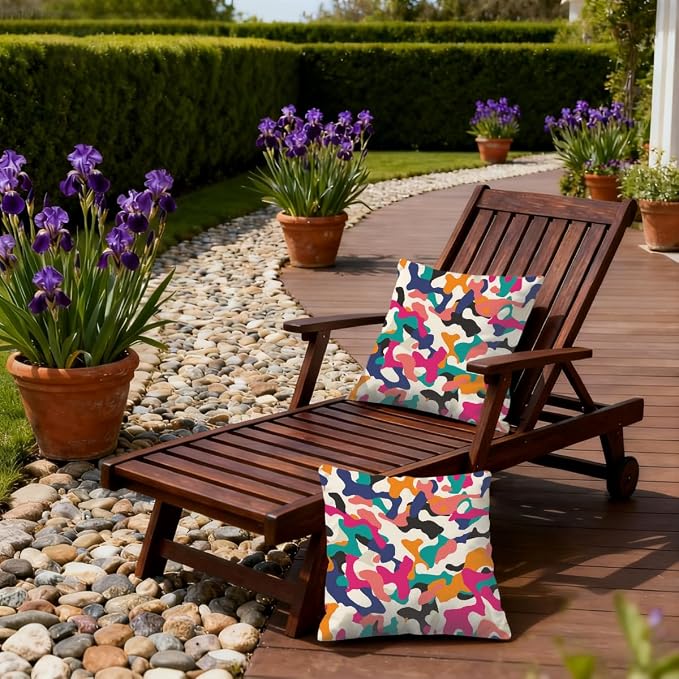 20x20 Inch Outdoor Pillow Covers Set of 2 Waterproof Throw Pillow Covers Decorative Couch Cushion Covers Colorful Camouflage Art Square Pillowcases Protectors for Patio Garden Sofa