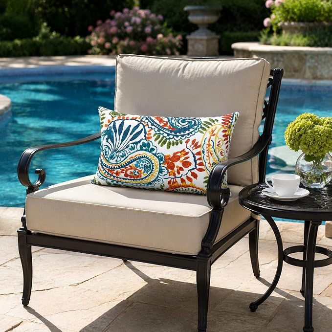 Outdoor Patio Lumbar Pillows Pack of 2, 12"x20" | Fade Resistant Outdoor Waterproof Lumbar Pillow with Inners Decorative Garden Lumbar Cushions for Home Patio Terrace Sofa
