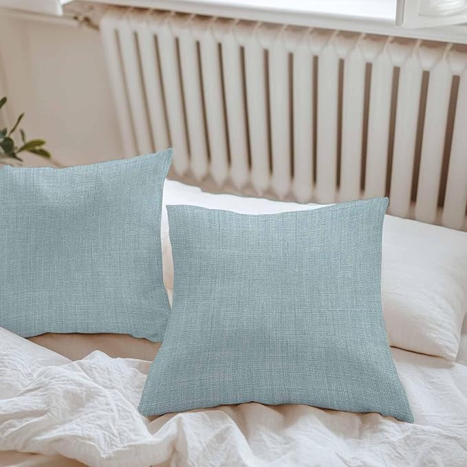 Vandarllin Outdoor Throw Pillows Covers 24x24 inch Set of 2 Waterproof Blue Linen Decorative Zippered Cushion Covers for Patio Furniture, Farmhouse Pure Color Lumbar Pillowcases