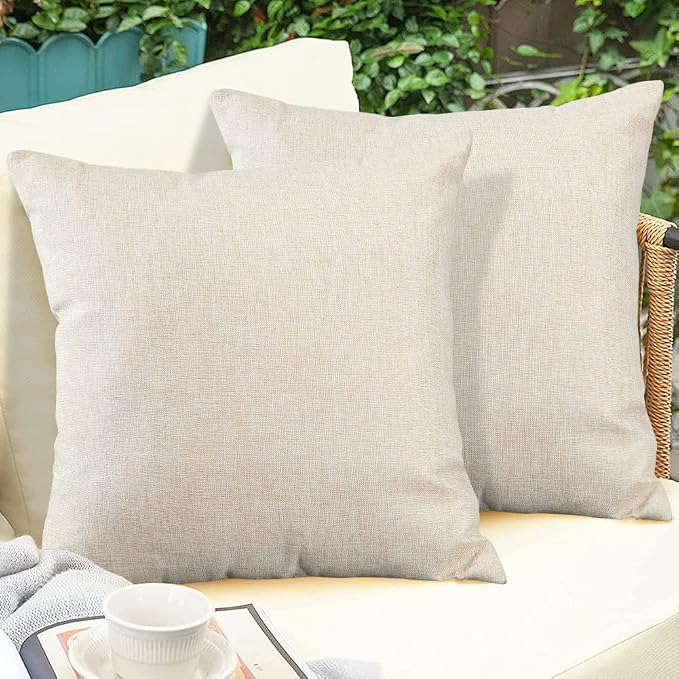 OTOSTAR Set of 4 Outdoor Waterproof Throw Pillow Covers Garden Decorative Pillow Cases Outdoor Pillow Covers Patio Square Cushion Case Pillows for Couch Tent Sofa Balcony Home Decor 18x18 Inch (Beige)