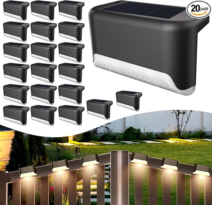 BKBB PPBB Solar Deck Lights Outdoor, 20 Pcs Solar Step Lights, Waterproof LED Solar Lights for Outdoor Stairs, Step, Fence, Yard, Patio, Railing, Garden and Pathway