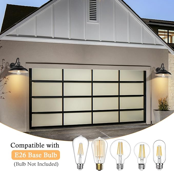 Outdoor Barn Light, 12'' Farmhouse Exterior Wall Mount Light, Outdoor Indoor Wall Sconce, Vintage Outside Lighting, Industrial Black Lantern for Garage Patio, 2 Pack