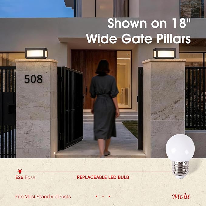 MVBT 10" Solar Post Lights, 3000K Pillar Light Outdoor, Square Column Light | 10×10 Modern Column Lamp Dusk to Dawn, Outdoor Post Light Waterproof, Fence Post Light Solar Powerd for Deck Patio Gate Posts