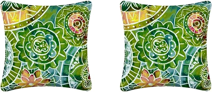 Pack of 2 Outdoor Waterproof Decorative Throw Pillow Covers for Patio Furniture, 18x18 Inch Square Fade Resistant Patio Garden Cushion Covers for Couch Bed Sofa, Floral Green