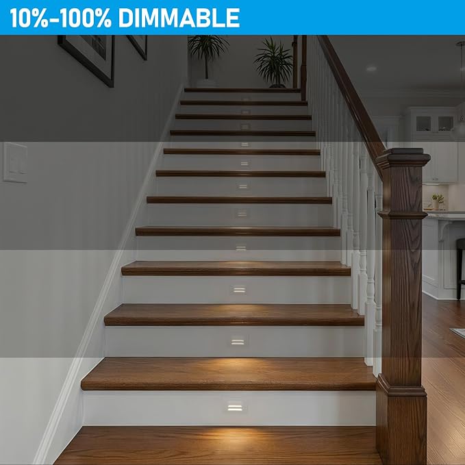 LEONLITE 12-Pack 5CCT 120V LED Step Lights, Louvered, White | Horizontal, 10%-100% Dimmable, CRI90, ETL, Indoor Outdoor Stair Lights, Wet Location, 2700K/3000K/3500K/4000K/5000K, Aluminum