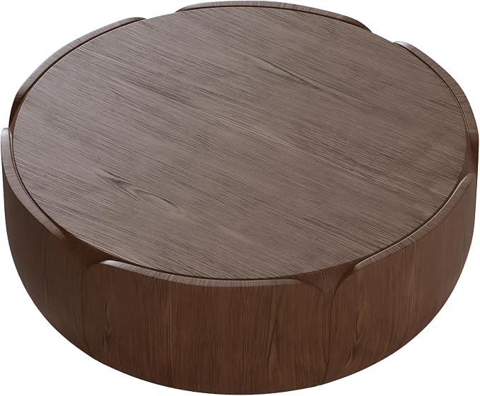 36" Round Outdoor Coffee Table Brown Waterproof Sturdy MGO Wood Texture Grain Drum Center Table for Patio Garden Backyard Living Room, No-Assembly