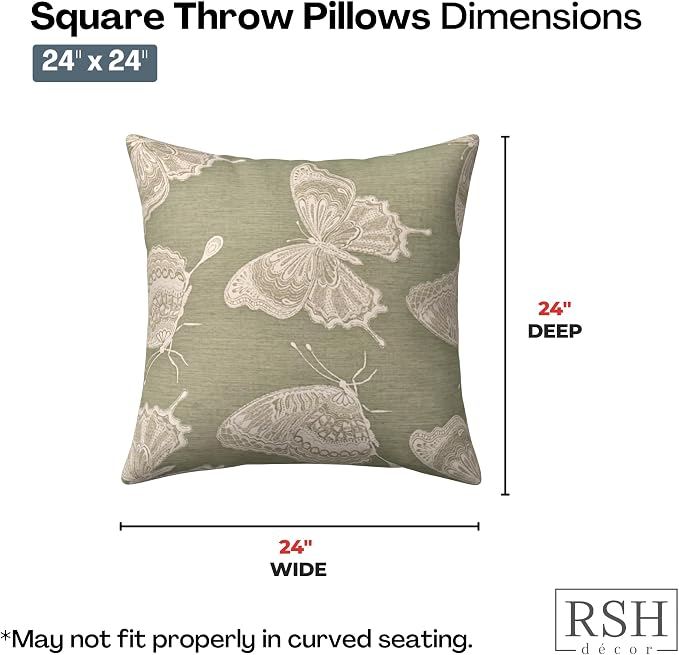 RSH DECOR: Sunbrella Square Throw Pillows Set of 2 | 24" x 24" | Water and Fade-Resistant Performance Fabric | Outdoor Pillow Covers with Down-Alternative Inserts | Made in USA (Farfalla Spring)