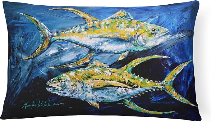 Caroline's Treasures MW1125PW1216 Fish - Tuna Tuna Blue Canvas Fabric Decorative Pillow Machine Washable, Indoor Outdoor Decorative Pillow for Couch, Bed or Patio, 12HX16W