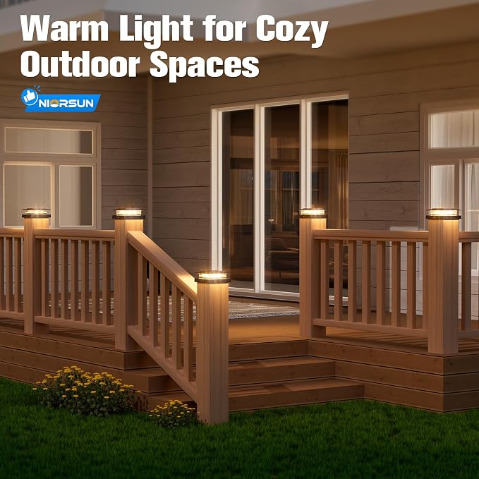 4x4 Post Solar Lights with 2 Modes,Solar Post Lights, 16 Pack Black | Solar Post Cap Lights for 4x4 Post Caps Wood Vinyl,IP44 Waterproof Fence Post Solar Lights Outdoor, Solar Deck Post Light
