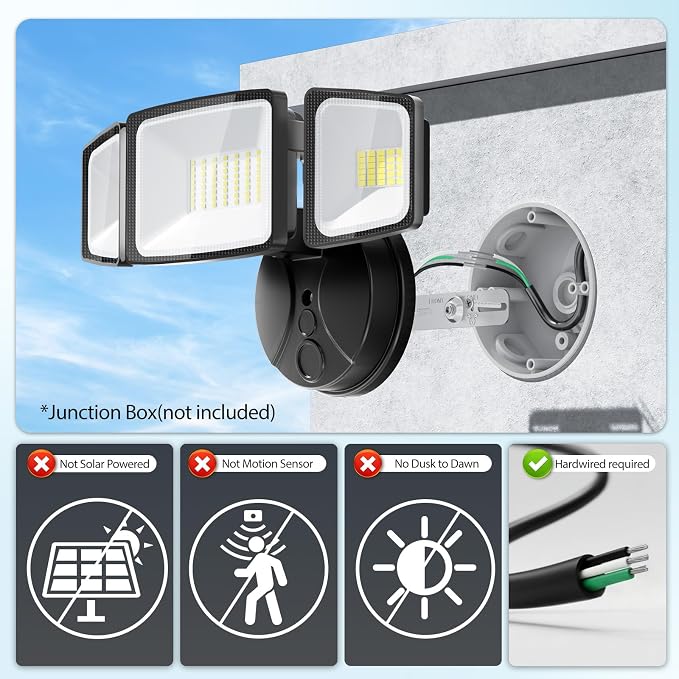 Onforu 2 Pack 75W Flood Lights Outdoor, 7000LM LED Flood Lighting Outdoor Switch Controlled, IP65 Waterproof Exterior Floodlight Fixture with 3 Adjustable Heads, 6500K Security Light for Garage Yard