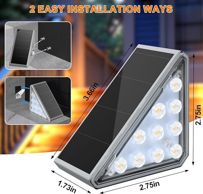 AUDLES Solar Step Lights,12 Pack Warm White Stair Lights Outdoor Waterproof | LED Solar Deck Light for Outside, IP67-WATERPROOF Light Decor for Stair, Deck, Front Step, Front Porch, Patio and Backyard