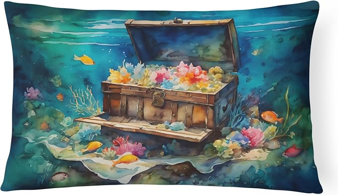 Caroline's Treasures DAC2838PW1216 Treasure Chest Throw Pillow Machine Washable, Indoor Outdoor Decorative Pillow for Couch, Bed or Patio, 12HX16W