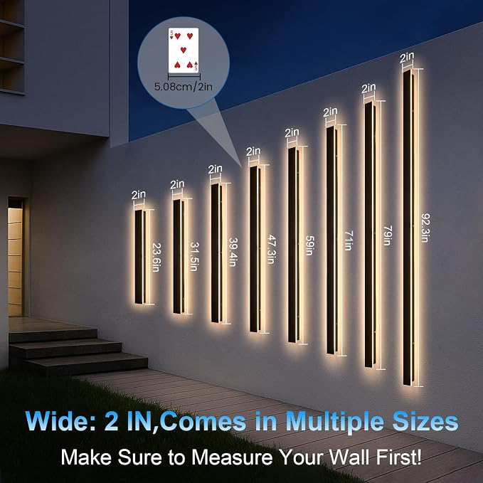 Modern Exterior Lights for House - 39.4inch Long Strip Outdoor Porch & Patio Wall Light Fixture, Black Wall Mount Exterior Lighting Wall Sconce Outside Garage Lights for Courtyard, Corridor