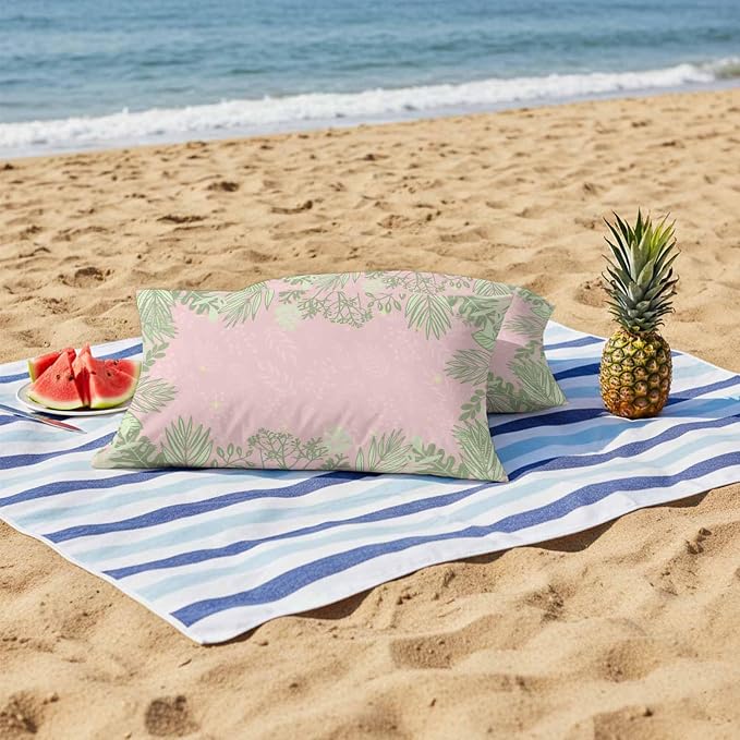 Vandarllin Outdoor Throw Pillows Covers 20x12 inch Set of 2 Waterproof Sage Green Leaves Decorative Zippered Cushion Covers for Patio Furniture, Spring Floral Plants Pink Lumbar Pillowcases