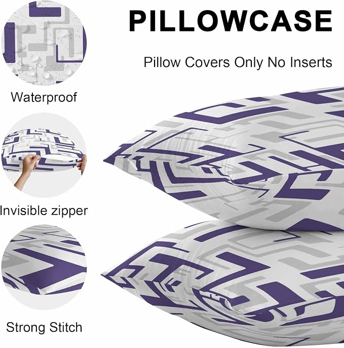 Vandarllin Outdoor Throw Pillows Covers 20x12 inch Set of 2 Waterproof Purple Geometric Stripes Decorative Zippered Cushion Covers for Patio Furniture, Modern Abstract Lines Lumbar Pillowcases