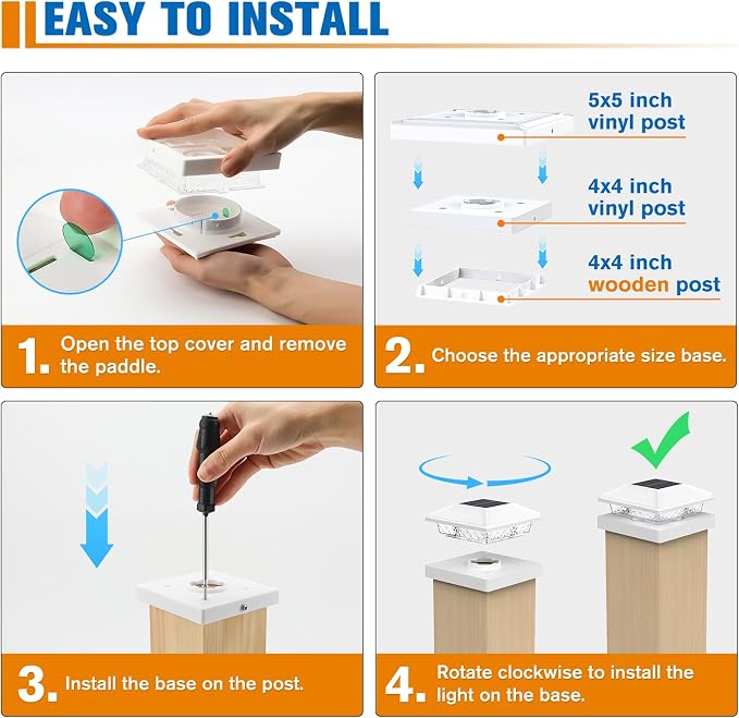 Solar Post Cap Lights,4x4 Post Solar Light Cool White,White 16 Pack | Fence Post Solar Lights for 4x4 Post Caps Wood Vinyl &5x5 Vinyl Post,IP64 Waterproof Solar Post Lights Outdoor for Deck