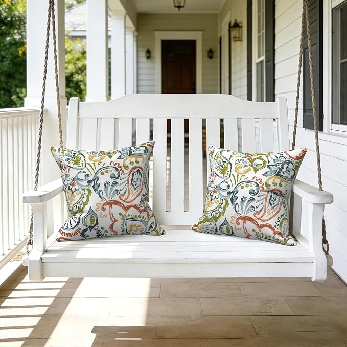 LVTXIII Outdoor Throw Pillows 16x16 Inch, Set of 2 Square Decorative Pillows with Inserts for Patio Furniture, Porch Chair, Garden Sofa, Paisley Botanical