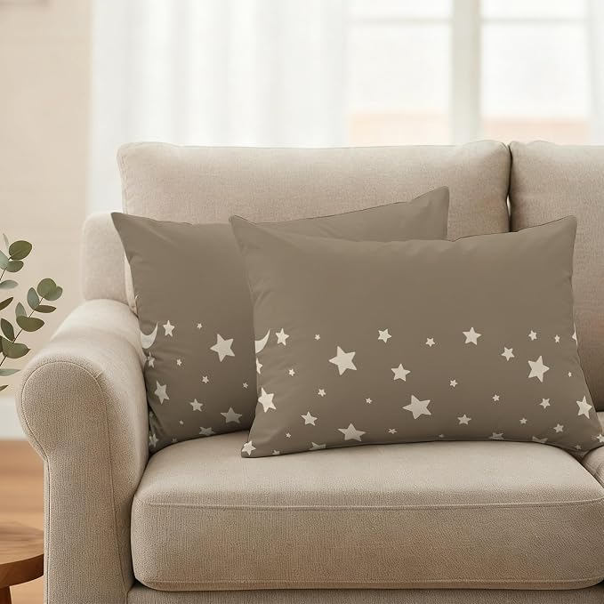Stars Moon Waterproof Outdoor Pillow Covers Set of 2 Home Decor, Starry Night Khaki Lumbar Pillowcase Patio Pillow Covers for Couch Bench Patio Furniture Garden 20x12in