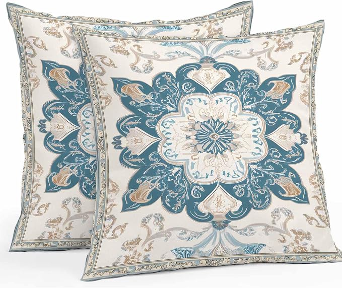 Boho Flowers Waterproof Outdoor Pillow Covers Set of 2 Home Decor, Country Neutral Chic Abstract Floral Art Pillowcase Patio Pillow Covers for Couch Bench Furniture Garden 26x26in