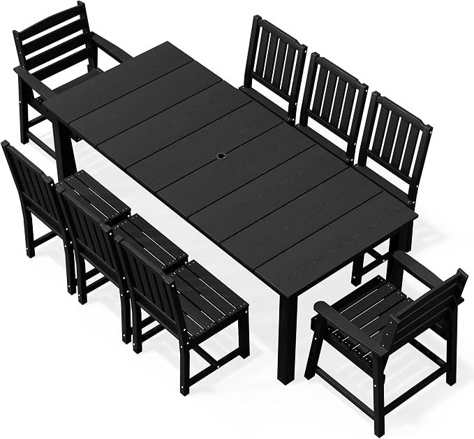 AreShark Patio Dining Chair Set of 2,All Weather HDPE Outdoor Dining Armchairs with Wide Seat and Backrest,Weatherproof Patio Chairs for Garden,Backyard,Deck,Black
