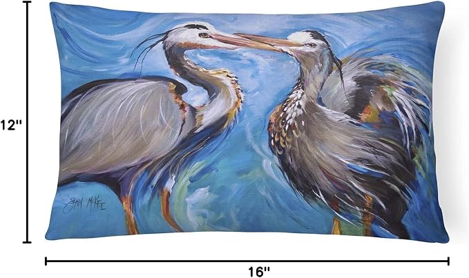 Caroline's Treasures JMK1011PW1216 Blue Heron Love Canvas Fabric Decorative Pillow Machine Washable, Indoor Outdoor Decorative Pillow for Couch, Bed or Patio, 12HX16W