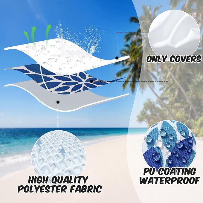 OTOSTAR Outdoor Blue Pillow Covers 20x20 Inch Set of 2 Beige White Flower Throw Pillows Farmhouse Geometric Dahlia Floral Square Cushion Case Waterproof Decor for Sofa Patio Funiture Garden