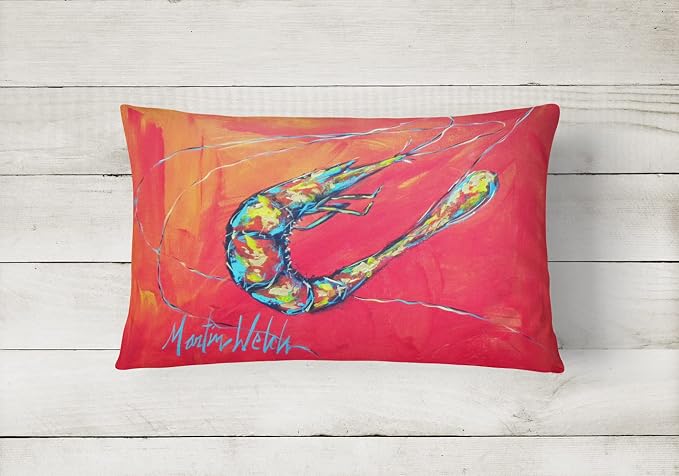Caroline's Treasures MW1097PW1216 Shrimp Seafood Three Canvas Fabric Decorative Pillow Machine Washable, Indoor Outdoor Decorative Pillow for Couch, Bed or Patio, 12HX16W