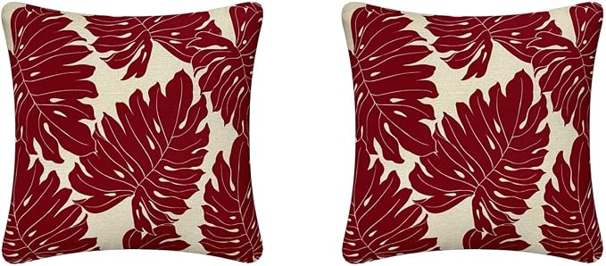 Pack of 2 Outdoor Waterproof Decorative Throw Pillow Covers for Patio Furniture, 18x18 Inch Square Fade Resistant Patio Garden Cushion Covers for Couch Bed Sofa, Leaves Red