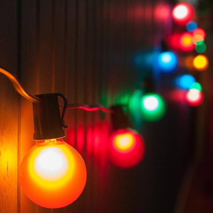 G40 Assorted Satin Pearl Colored String Lights (50 Foot – White Wire) | G40 Assorted 1.6" Bulbs, Outdoor Globe Patio String Lights