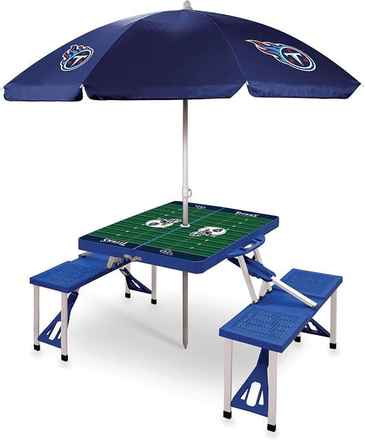 PICNIC TIME NFL Picnic Table Portable Folding Table with Seats and Umbrella