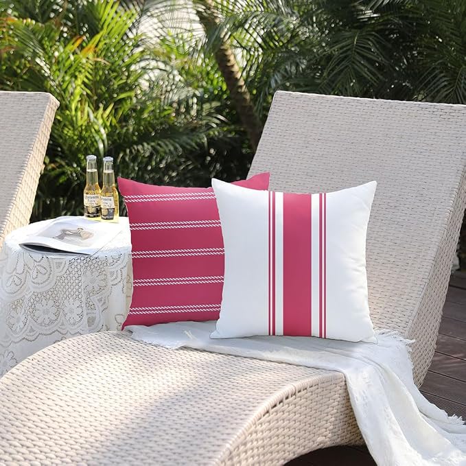 DFXSZ Outdoor Hot Pink Waterproof Geometry Pillow Covers 20x20 Set of 4 | Summer Waterproof Modern Throw Pillowcases（No Inserts） Outdoor Decor for valentines Patio Funiture Garden Polyester Covers