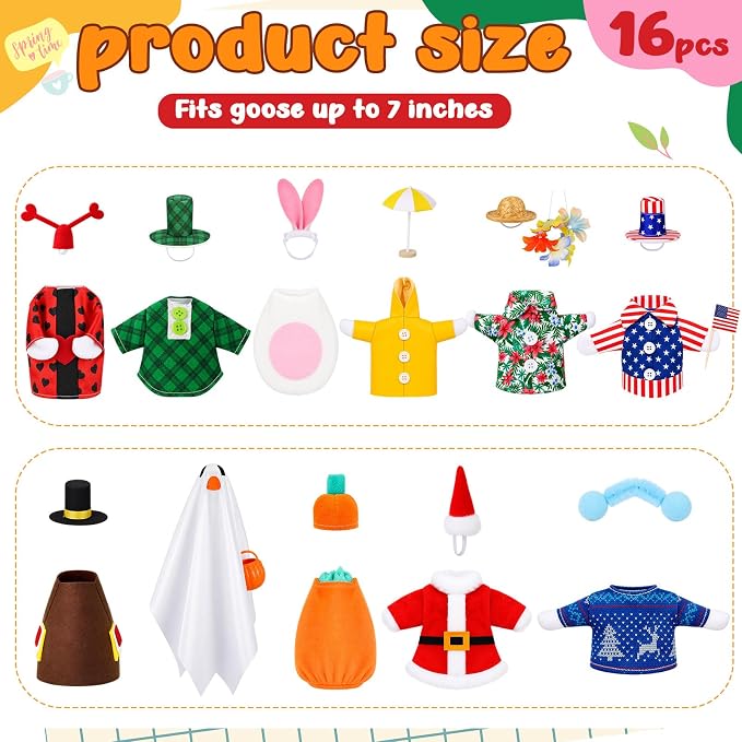 11 Set Holiday Porch Goose Outfits All Seasons Goose Clothes Umbrella Easter Statue Costume for Patio Lawn Outdoor